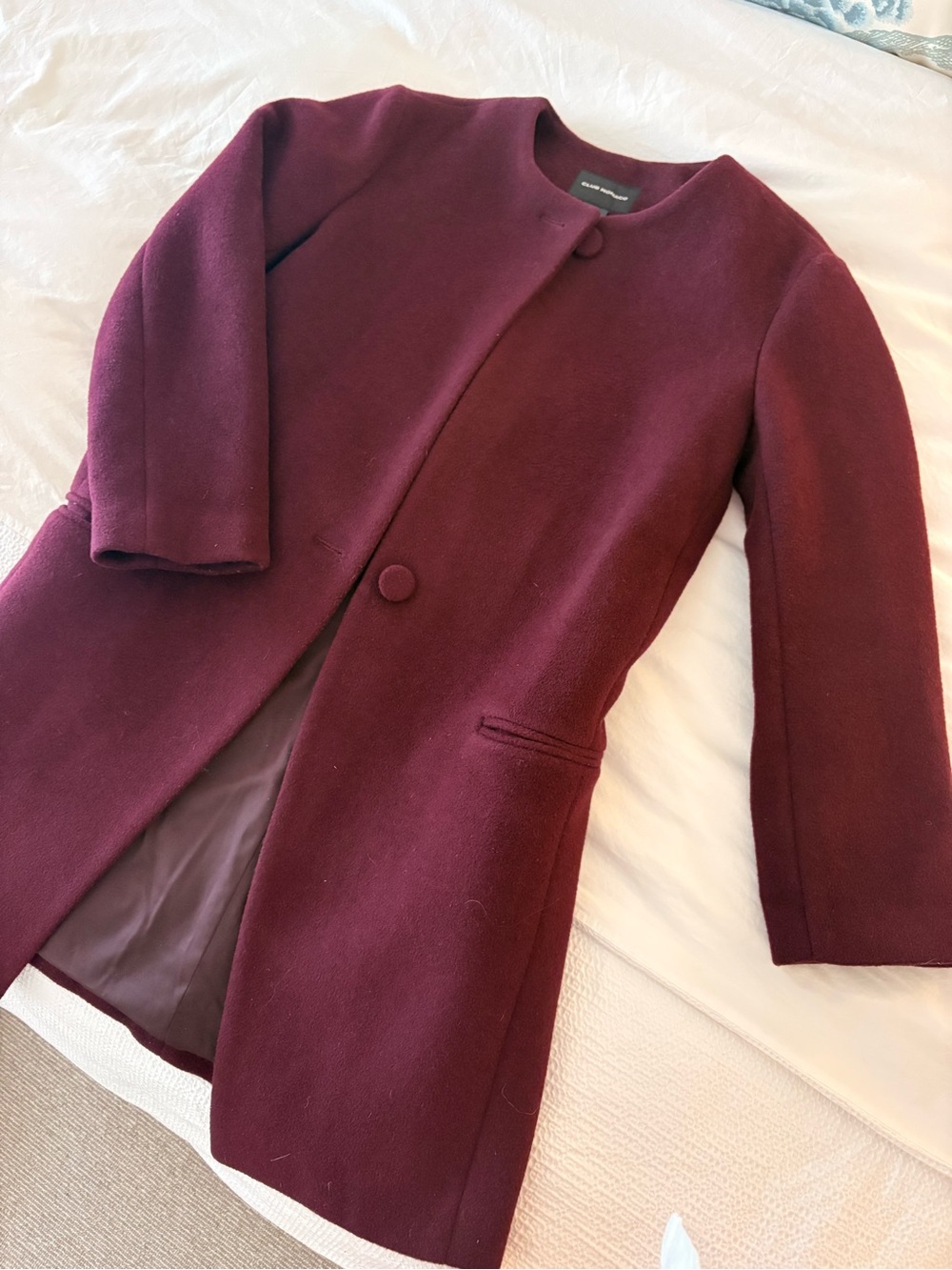 Beautiful Wool Blend Maroon/Burgundy Collarless Coat